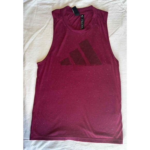 Adidas Womens XS Burgundy Speckle Logo Muscle Tank Top End Plastic Waste - Picture 1 of 4